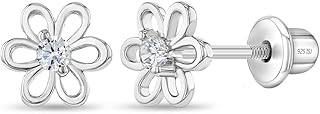 925 Sterling Silver CZ Flower Earrings for Young Girls - Hypoallergenic Screw Back Girls Earrings with 7mm Flower Design - Lightweight Safety Screw Back Earrings for Toddlers & Kids