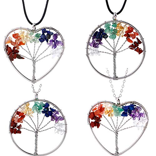 salefun Lebensbaum Kette Damen Anhänger Halskette, Baum des Lebens Halskette Lebensbaum Schmuck Geschenke für Mutter Mama Mädchen Kinder 4 Pack