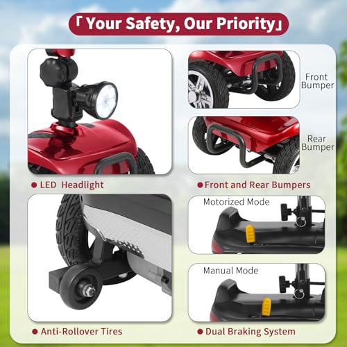 Image of Mobility Scooter for Seniors /Adults,20 /35 Miles up to 300lbs Capacity, 4 Wheels Mobility Scooters 350W 7MPH,USB Charging Detachable Lithium Battery with Rear Mirror