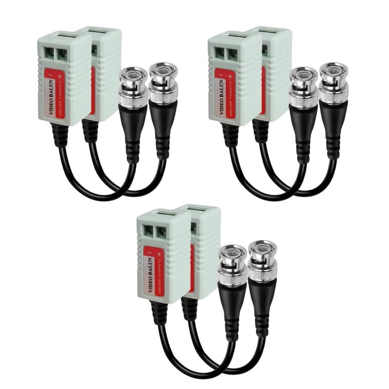 Image of COOLCOLD Video Balun, Mini CCTV BNC Transceiver With Pigtail, Coax to UTP Cat6 Connector HD 720P 1080P, Video Passive Balun for HD-TVI /CVI /AHD /Analog /960H Camera (3 Pair)