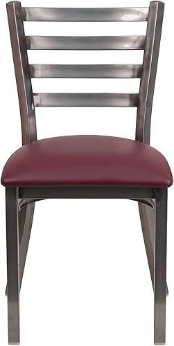 Miniatura 13 de Flash Furniture Hercules Series Silla de restaurante de metal con respaldo de escalera transparente - Asiento de vinilo negro Asiento de vinilo