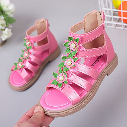 Summer Girls High Top Sandals Kids 𝐆ladiator Lace Up Sandals Zipper Flowers Cute Princess Shoes Non-Slip Sandals (Hot Pink, 31 Little Child)2