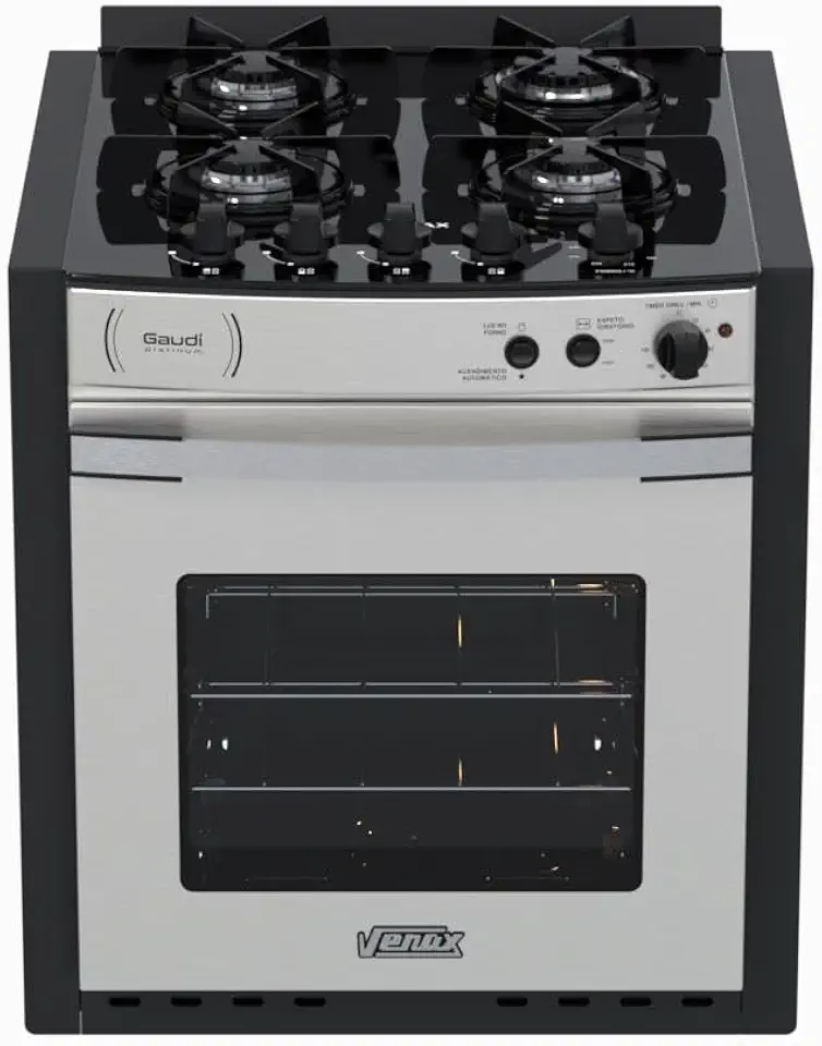 Fogao de Embutir 4 Bocas Venax Gaudi Platinum Vitreo Inox Gas GLP 127 V