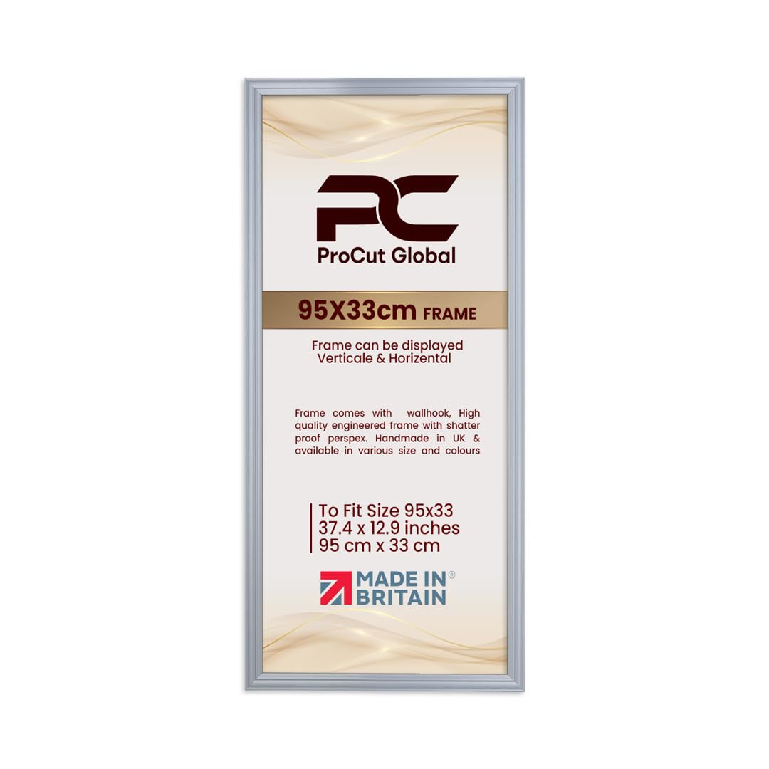 Procut Global 95x33CM Silver Picture Frames - Classic Wooden Photo Frame with Shatterproof Perspex for Wall or Tabletop - Perfect for Posters, Certificates & Prints - Sizes & Colors Available โ image 1