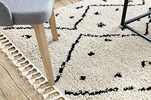 Tapis de couloir berbère marocain avec franges crème 70x200