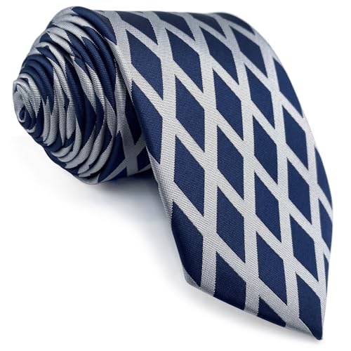 S&W SHLAX&WING Gravatas masculinas azul cinza quadriculada rômbica para terno elegante presente conj