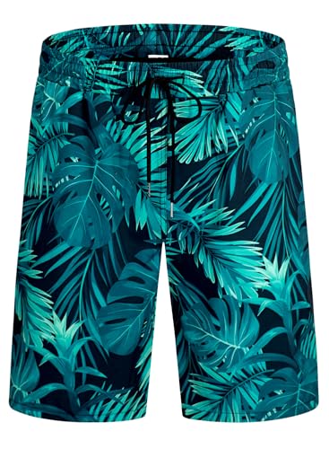 XiaoMoSha Mens Swim Trunks 9 Inch Board Shorts with Compression Liner Swimsuit Quick Dry Bathing Suit with Pockets Hawaiian Summer Beach Surf Swimwear S Green Leaves — view 6