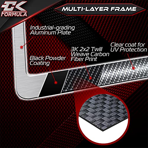 Ck Formula Black Carbon Fiber Printed Aluminum License Plate Frames, 2 Screw Holes With Install Kit, Uv Protection Clear Coat, Weatherproof, 2 Pieces #TOP3