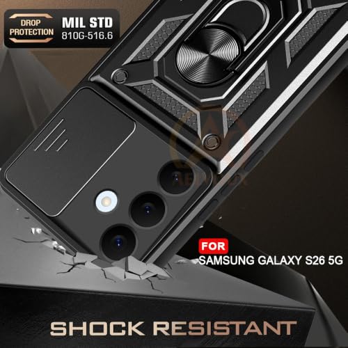 Image of Armor Bumper Back Cover Case for Samsung Galaxy S26 5G Rotating Camera Cover, Ring Holder & Kickstand | Heavy Duty & 360 Degree Protection Back Cover for Samsung Galaxy S26 5G (Black)