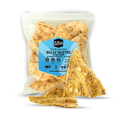 Sitka Farms Bully Dusted Cow Ears For Dogs 8 Count - Premium Rawhide Free Dog Chews - Beef Natural Dog Treats For Small, Medium And Large Dogs - Doggie Dental Care - Healthy Long Lasting Beef Ear #TOP26