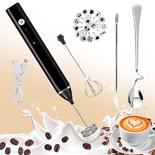 Happlee 3 Speeds Milk Frother Handheld with Electric Stainless Whisk USB Rechargeable Coffee Frother Mini Milk Foam Maker，Blender Mixer for Coffee, Latte, Cappuccino, Hot Chocolate