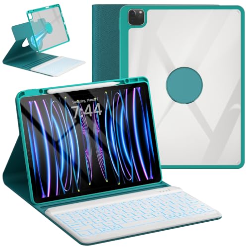 Image of OYEEICE Keyboard Case for iPad Air 13-inch (M2) 2024 | for iPad Pro 12.9-inch 6th /5th /4th /3rd Gen, 360 Rotatable, 7-Colors Backlit Wireless Keyboard, Slim Folio with Pencil Holder