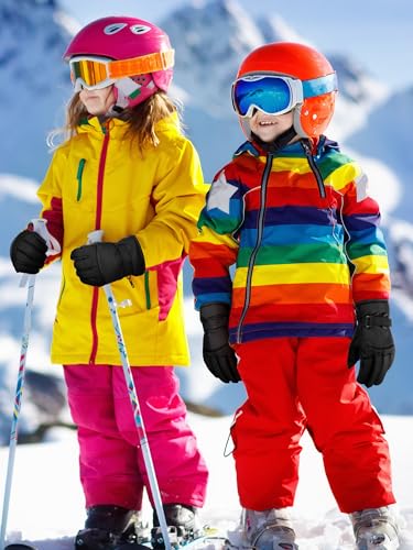 Image of SATINIOR 2 Pairs Kids Waterproof Winter Snow Gloves Ski Gloves for Boy Girl Outdoor Warm Thickening Snowboard