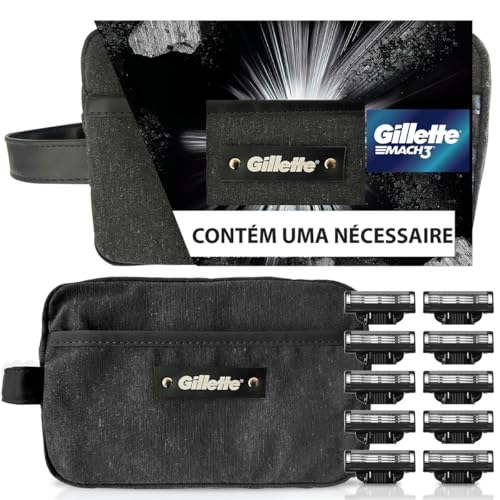 Kit Gillette Mach3 10 cargas + Necessaire, Higiene Pessoal, Cuidado com a barba, Lâminas e Aparelhos de Barbear