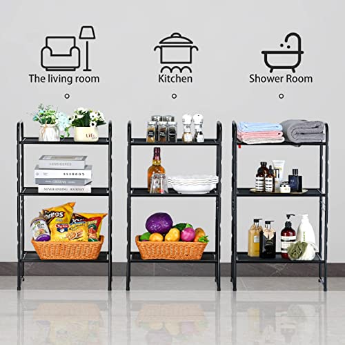 Georis 3-Tier Heavy Duty Metal Mesh Shelving Unit Storage Rack, Stackable Extendable Plant Stand Bathroom Organizer With Adjustable Shelf, Black #TOP6