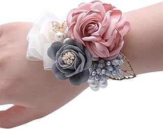 BUUEERR Pack of 2 Artificial Camellia Flower Wrist Corsage Wristband Wedding Bridal Girl Bridesmaid Wrist Hand Flower for Party Prom Wedding Blue (Pink)