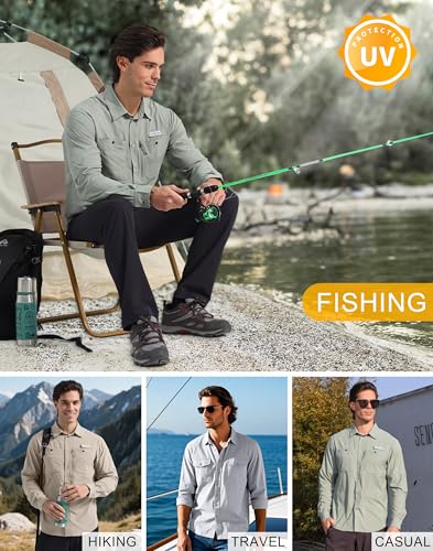 Pioneer Camp Men's Fishing Shirts Long Sleeve UPF50+ Sun Protection UV Button Down Shirts Quick Dry Cooling for Hiking Safari2
