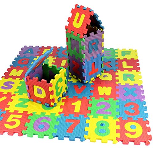 GuGio Non Toxic Play Alphabet and Numbers Foam Puzzle Play Mat, 36 Tiles ABC + Numbers 0 to 9 Flooring Play Mat Fun Learning Placemat Interlocking Puzzle Pieces