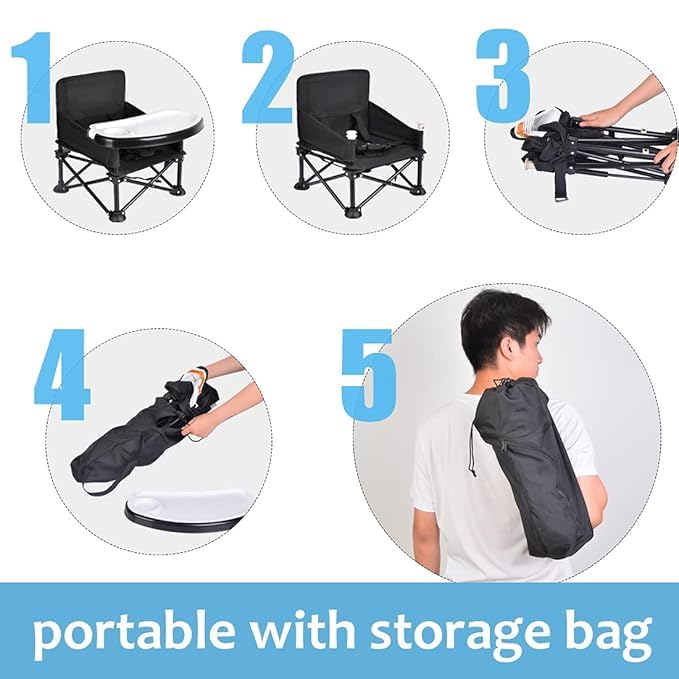 MVM Enterprise Baby foldable chair | Space Saver Baby Seat Booster High Chair Camping Chair for Kids | Toddler Beach Chair for Travel, Outdoor | Folding Chair Booster Seat with Tray for Feeding Compact Design