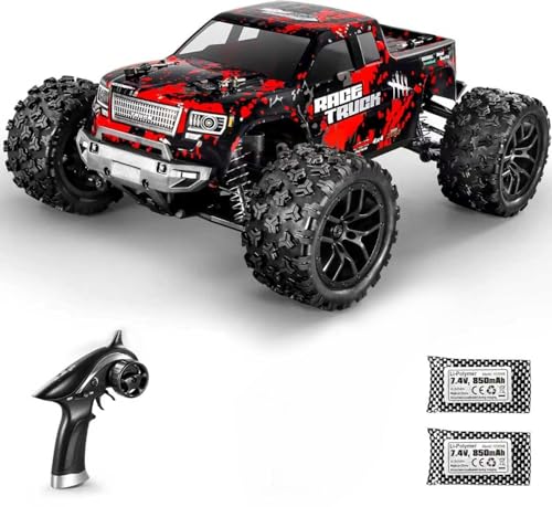 HAIBOXING 1:18 Scale All Terrain RC Car 36KM/H High Speed, 4WD Electric Vehicle,2.4 GHz Radio Controller, Included 2 Batteries and A Charger,Waterproof Off-Road Truck (Red)