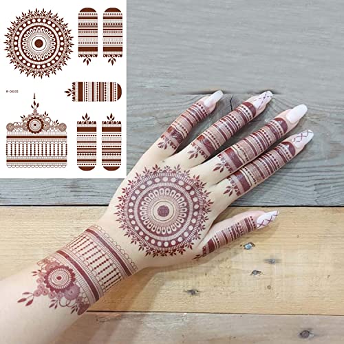 Brown Henna Temporary Tattoos For Women Girls Lace Fake Tattoo Stickers Mystery Sexy Mandala Flower Body Art Design Waterproof Henna Sticker Diy Body Face Arms Legs Party Supplies Favors 6 Sheets #TOP26
