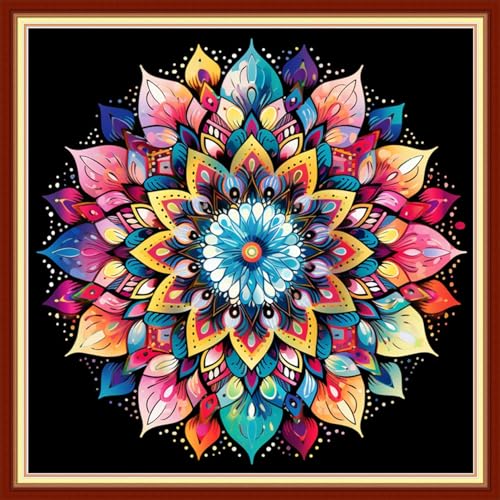 Image of Dimxvean Stamped Cross Stitch Kits,Cross Stitch Kits for Adults Beginners,Embroidery Kits Full Range of Cross Stitch Stamped Kits Needlepoint Kits Cross Stitch Patterns-Colorful Mandala 18x18 inch