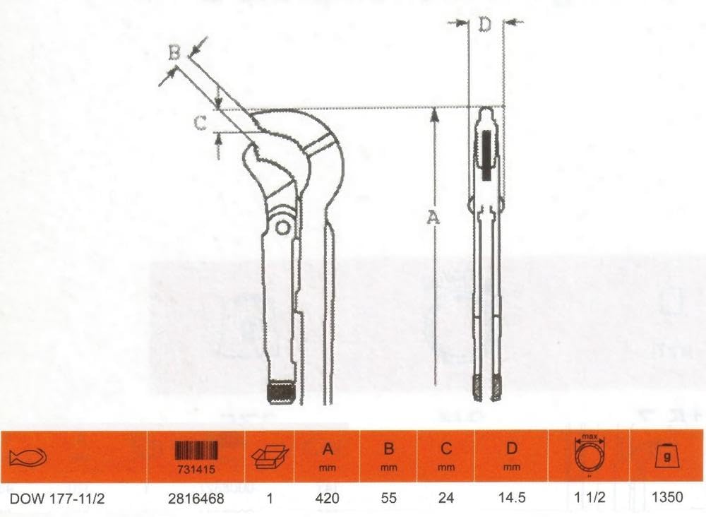 Bahco DOW BHDOW 177-1/2-1" Swedish Model Combination Pipe Wrench, Green, 320 mm