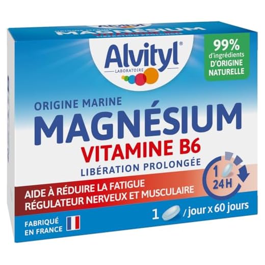 Alvityl Magnésium 300mg + Vitamine B6 - Libération Prolongée - Diffusion lente et progressive - Magnésium d'origine Marine - Stress, Fatigue, Irritabilité - Fabriqué en France - Comprimés 60 jours