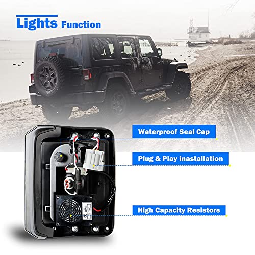 Wolfstorm Led Tail Light Fit For 2007-2018 Jeep Wrangler Jk/Jku, 2007-2018 Jk/Jku Led Tail Lights Replacement,1 Pair(Black Smoke Lens) #TOP4
