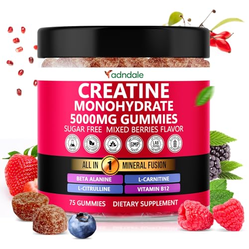 Adndale Creatine Monohydrate Gummies for Men & Women, 5000mg per Serving Creatine Supplement with Beta-Alanine, L-Citrulline & B12 - Supports Strength and Energy - 75 Vegan Gummies, Sugar-Free
