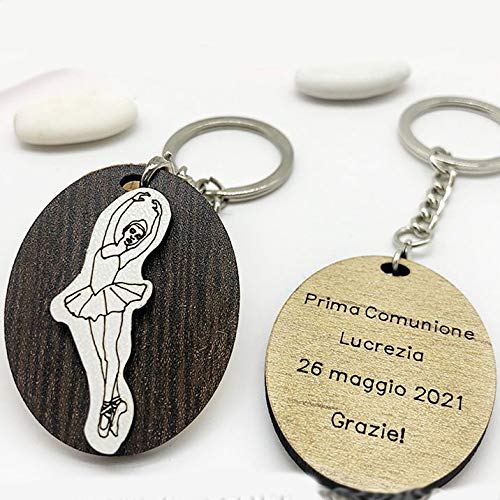 20 llaveros con bailarina de ballena clásica de madera + grabado personalizado, detalles de comunión, cumpleaños de niña (con personalización)