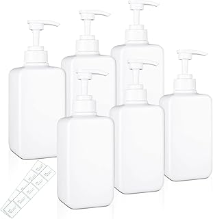 6 PCS 16oz/500ml Plastic Pump Bottles, Empty Refillable Container Liquid Soap Dispenser for Lotions and Creams, Hand Sanitizer, Soap, Shampoo, Conditioner, Body Wash and More - White