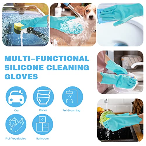 Wllhyf Silicone Dishwashing Gloves 2Pcs Rubber Scrubbing Gloves Reusable Cleaning Gloves Washing Gloves For Kitchen (Blue) #TOP6