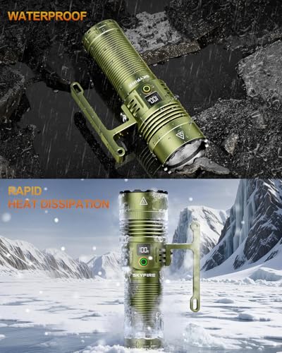 Image of SKYFIRE Rechargeable Spotlight, 13000 Lumens High Lumens Flashlight, 32000mAh 24H Runtime LED Searchlight, IP67 Waterproof Handheld Spotlight for Hunting Boating Camping, 10 Modes with LCD Display