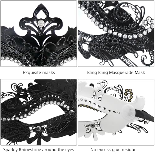 Masque vénitien noir classique pour bal costumé et Halloween
