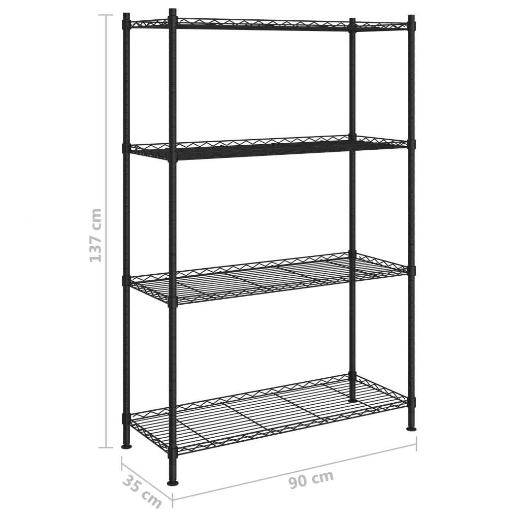 Hothingwell Półka do przechowywania z drutu, 4 poziomy, czarna, 90 x 35 x 137 cm, do kuchni, pralni, pod ziemią i łazienką, pojemność 200 kg
