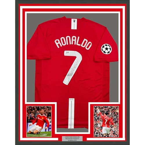 Framed Autographed/Signed Cristiano Ronaldo 35x39 Manchester United Red Soccer Jersey Beckett BAS COA