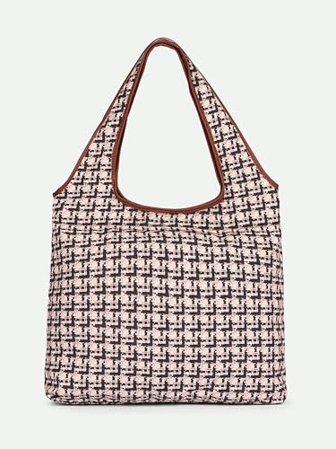 Image of ZOUK Printed Sora Tote Bag | Handcrafted Rollable Women's Tote | Vegan Leather & Canvas Lightweight Shoulder Bag for Daily Use