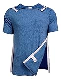 Deyeek Men's Shoulder Surgery Shirt Short Sleeve Dialysis Clothing Chemo Top Adaptive Clothing Dark...