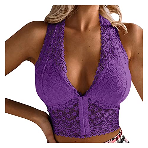 Padaleks Women s V Neck Lace Tank Tops Crop Wireless Bra Lingerie Sexy Sleeveless Underwear Camisole