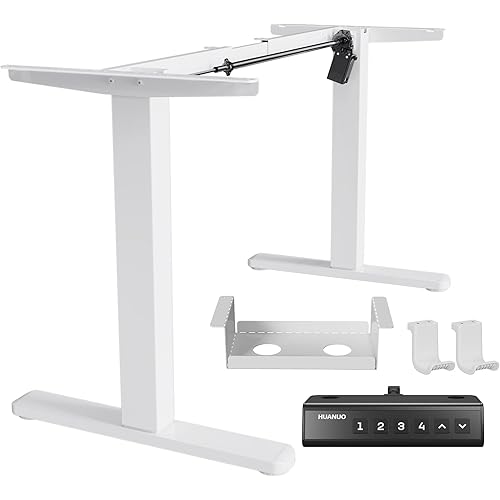HUANUO Standing Desk Frame with 220lbs Powerful Brushless Motor, Thick T-Shaped Adjustable Desk Legs Made of Automotive-Grade Steel, for Max 75″ x 35″ Desktop, for Home Office, White Frame Only