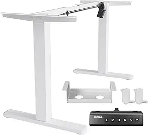 HUANUO Standing Desk Frame with 220lbs Powerful Brushless Motor, Thick T-Shaped Adjustable Desk Legs Made of Automotive-Grade Steel, for Max 75″ x 35″ Desktop, for Home Office, White Frame Only