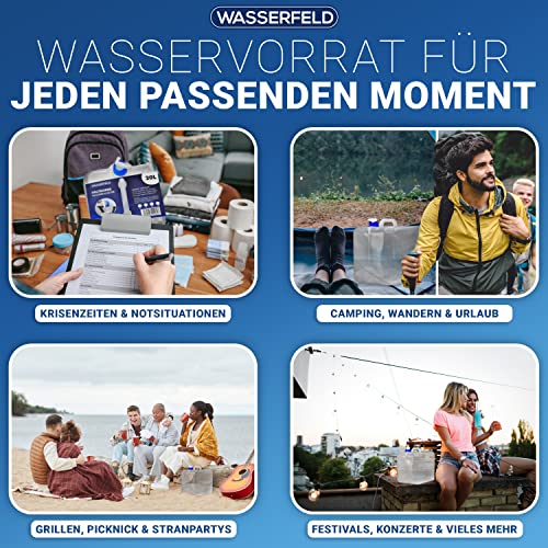 WASSERFELD ® [1x20L] Wasserkanister Faltbar inkl. auslaufsicherem Dosierhahn & Tragehenkel - Robuster Trinkwasserkanister mit Verschlussklappe - Auslaufsicherer Wasserbehälter