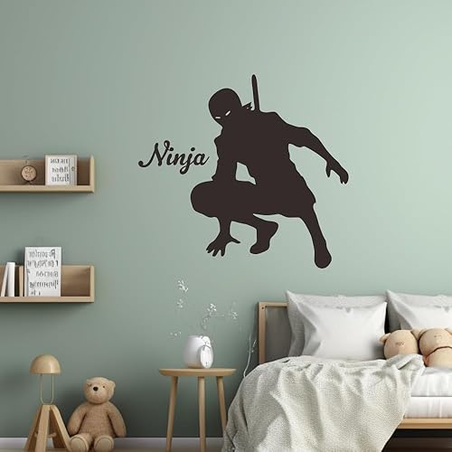 Miniatura 8 de Samurai Ninja - Adhesivo para pared, silueta de guerrero de sombra japonesa, calcomanía de pared de asesino, arte de pared de kung fu, perfecto para
