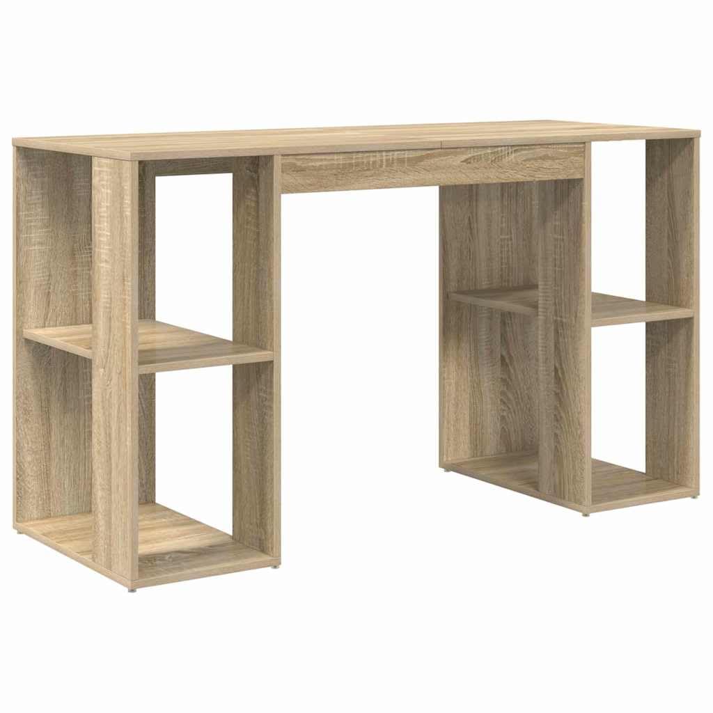 Scrivania con vano portaoggetti in rovere Sonoma, 130 x 50,5 x 75 cm, moderna scrivania per computer per ufficio domestico, versatile tavolo da lavoro con ripiano, materiale in legno