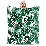 Perinsto Tropical Palm Leaves Throw Blanket Ultra Soft Warm All Season Decorative Fleece Blankets for Bed Chair Car Sofa Couch Bedroom 60'X50'