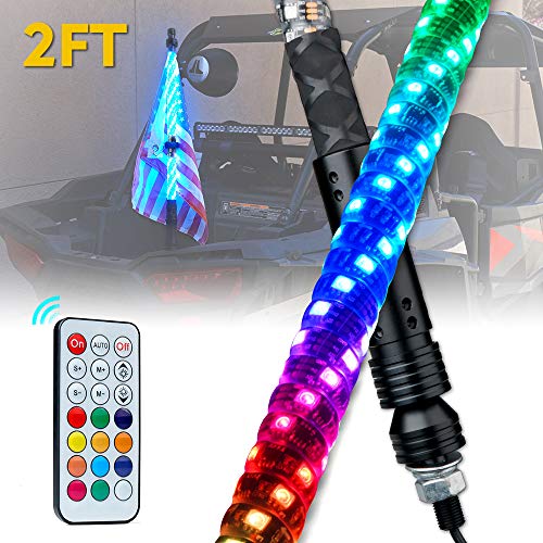 Xprite 2ft Spiral RGB Whip Light LED Dancing Flag Pole with Remote Control