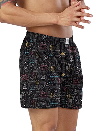 Image of The Souled Store F.R.I.E.N.D.S: Doodle Mens and Womens Graphic Printed Cotton Boxer Shorts Black