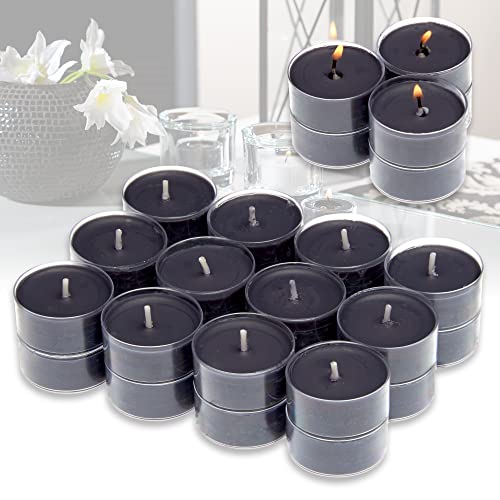 Candelo 24er Set Duftteelichter Ambiente - Black Rose Duft Kerze - Teelicht in Kunststoff Hülle je 3,8 x 1,7cm - 4Std Brenndauer - Teelichter Schwarz