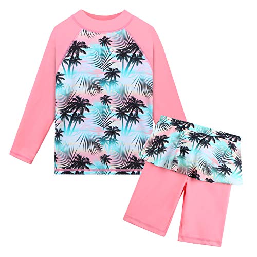 Image of TFJH E Girls Swimsuit UPF 50+ UV Two Piece Long Sleeve Swimwear Rash Guard Sets 3-12Y